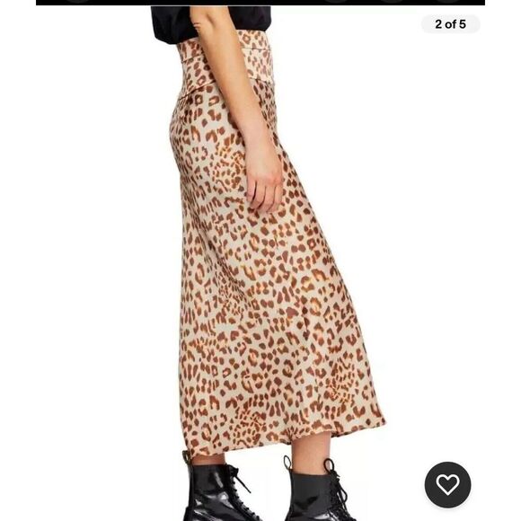 Free People Normani Leopard Print Bias Cut Midi Skirt Size 8 Boho Western Chic - Picture 2 of 7
